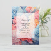 Invitation Mariage floral Sky Blue et Coral (Debout devant)