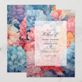 Invitation Mariage floral Sky Blue et Coral (Devant / Derrière)