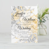 Invitation Mariage floral sobre or et argent (Debout devant)
