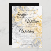 Invitation Mariage floral sobre or et argent (Devant / Derrière)