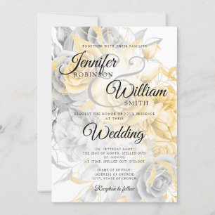 Invitation Mariage floral sobre or et argent