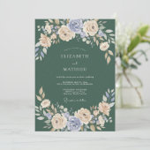 Invitation Mariage Floral Solennel Vert Foncé (Debout devant)