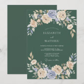 Invitation Mariage Floral Solennel Vert Foncé (Devant / Derrière)