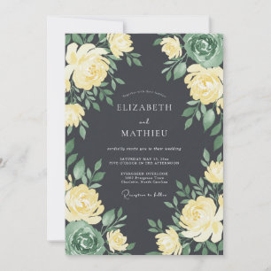 Invitation Mariage Floral Sophistiqué au Charbon de Bois