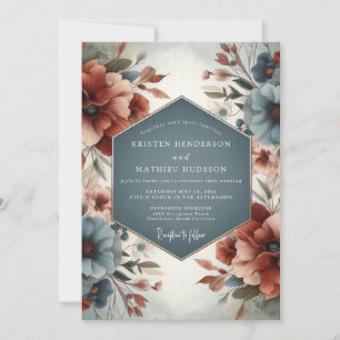 Invitation Mariage Floral Sourdine Ardoise & Sienne