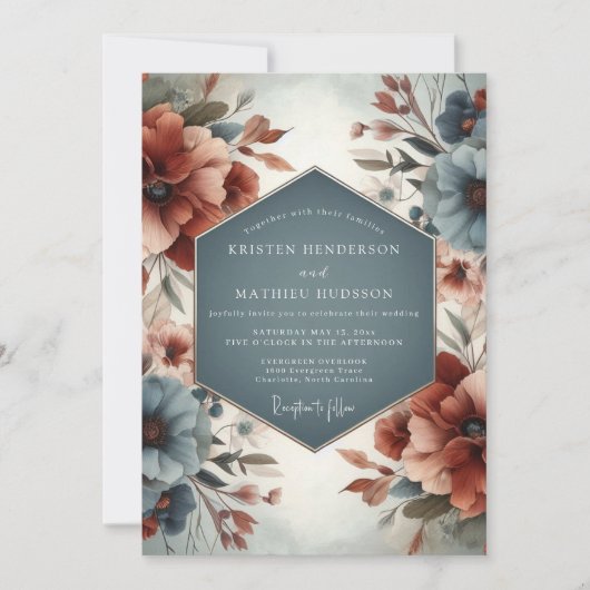 Invitation Mariage Floral Sourdine Ardoise & Sienne (Devant)