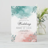 Invitation Mariage Floral Splash Corail Sarcelle (Debout devant)