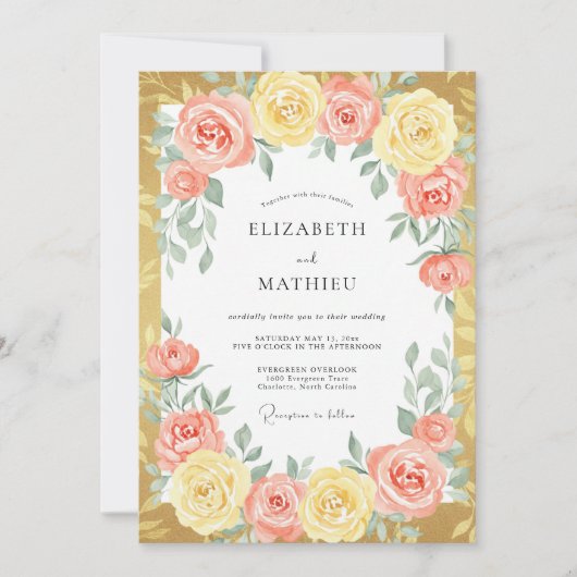 Invitation Mariage Floral Splendide aux Pêches (Devant)