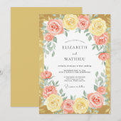 Invitation Mariage Floral Splendide aux Pêches (Devant / Derrière)