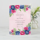 Invitation Mariage Floral Splendide Navy Rose (Debout devant)