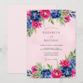Invitation Mariage Floral Splendide Navy Rose (Devant / Derrière)