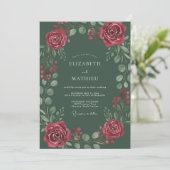 Invitation Mariage Floral Splendide Vert Chasseur (Debout devant)