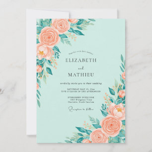 Invitation Mariage Floral Splendide Vert Menthe