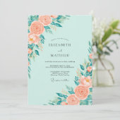 Invitation Mariage Floral Splendide Vert Menthe (Debout devant)