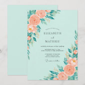 Invitation Mariage Floral Splendide Vert Menthe (Devant / Derrière)