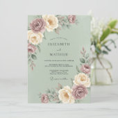 Invitation Mariage Floral Splendide Vert Sauge (Debout devant)