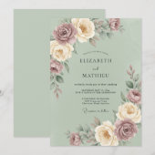 Invitation Mariage Floral Splendide Vert Sauge (Devant / Derrière)