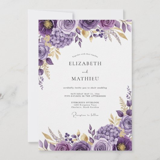 Invitation Mariage Floral Splendide Violet (Devant)