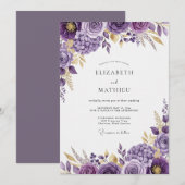 Invitation Mariage Floral Splendide Violet (Devant / Derrière)