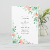 Invitation Mariage floral subtil vert menthe (Debout devant)
