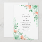 Invitation Mariage floral subtil vert menthe (Devant / Derrière)