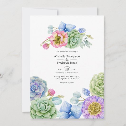 Invitation Mariage floral succulent tendance (Devant)