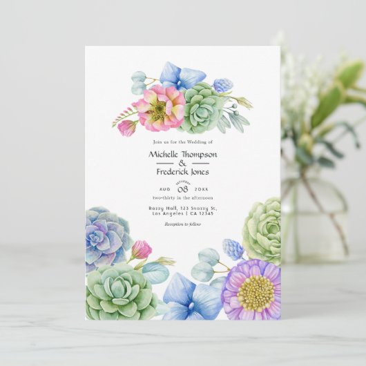 Invitation Mariage floral succulent tendance (Debout devant)