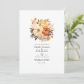 Invitation Mariage floral Tan, pêche et sable (Debout devant)