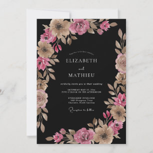 Invitation Mariage Floral Taupe Rose Romance