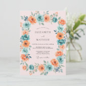 Invitation Mariage Floral Teinte de Corail (Debout devant)