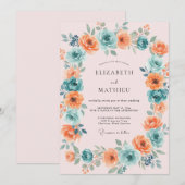 Invitation Mariage Floral Teinte de Corail (Devant / Derrière)