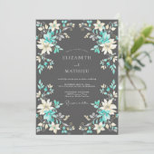 Invitation Mariage Floral Teinté de Sarcelle (Debout devant)
