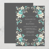 Invitation Mariage Floral Teinté de Sarcelle (Devant / Derrière)