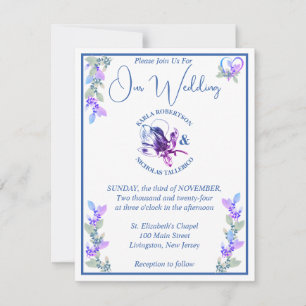 Invitation Mariage floral teinte lavande et bleu