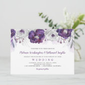 Invitation Mariage floral tendance violet argenté (Debout devant)