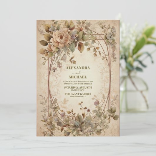 Invitation Mariage Floral Terracotta (Debout devant)
