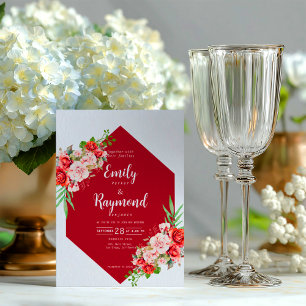 Invitation Mariage Floral Terracotta Bourgogne Rosé 