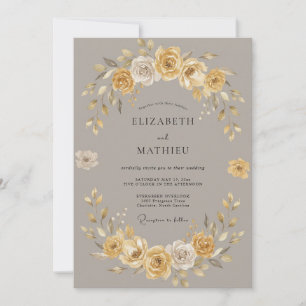Invitation Mariage Floral Terreux Doré