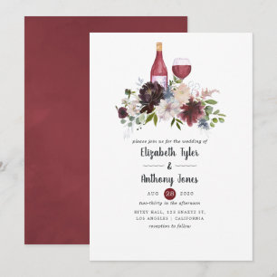 Invitation Mariage floral thématique vin de Bourgogne et rose