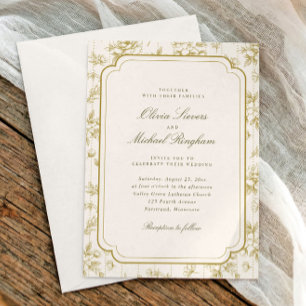 Invitation Mariage Floral Toile Français Or Vintage & Ivoire