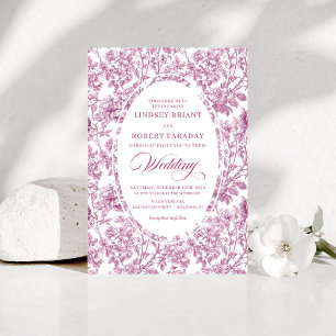 Invitation Mariage Floral Toile Rose Fuchsia Or Élégant