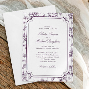 Invitation Mariage Floral Toile Violet Foncé Vintage