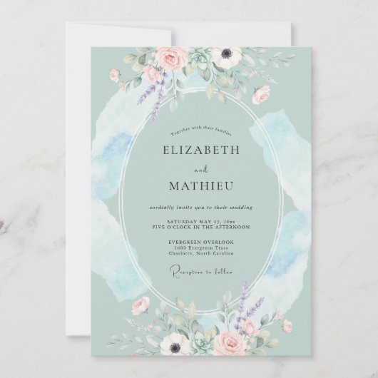 Invitation Mariage Floral Tourbillon Menthe (Devant)
