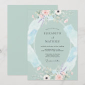 Invitation Mariage Floral Tourbillon Menthe (Devant / Derrière)