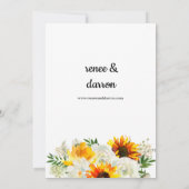 Invitation Mariage floral tournesol et rose blanche (Dos)
