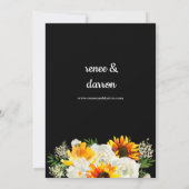 Invitation Mariage floral tournesol et rose blanche - Noir (Dos)