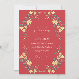 Invitation Mariage Floral Traditionnel Rouge