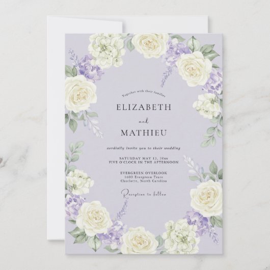 Invitation Mariage Floral Tranquille Lavande (Devant)