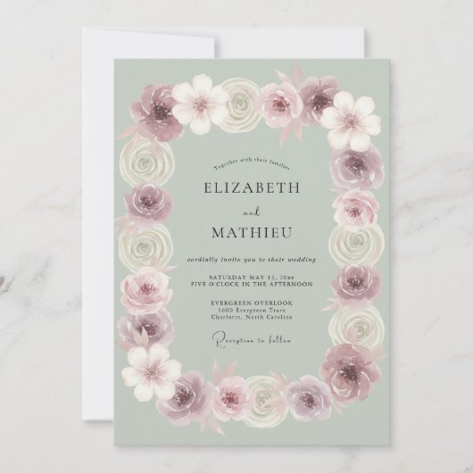 Invitation Mariage Floral Tranquille Vert Sauge (Devant)
