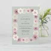 Invitation Mariage Floral Tranquille Vert Sauge (Debout devant)